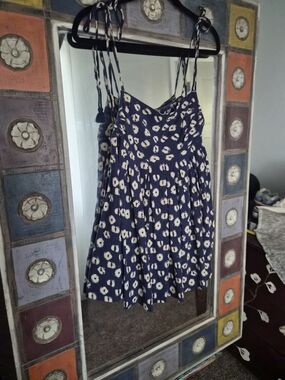 Free People Navy Blue and Cream Floral Sundress Tank Top